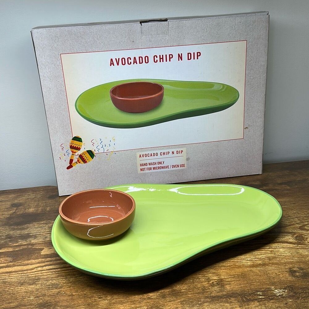 Cracker Barrel Avocado Chip N Dip Platter Serve ware Green  Party Dish Fiesta‎